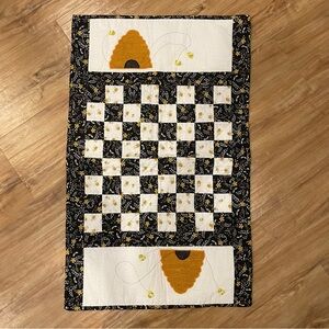 Handcrafted Black and White Quilt honey bee themed with embellishments, 19”x31”